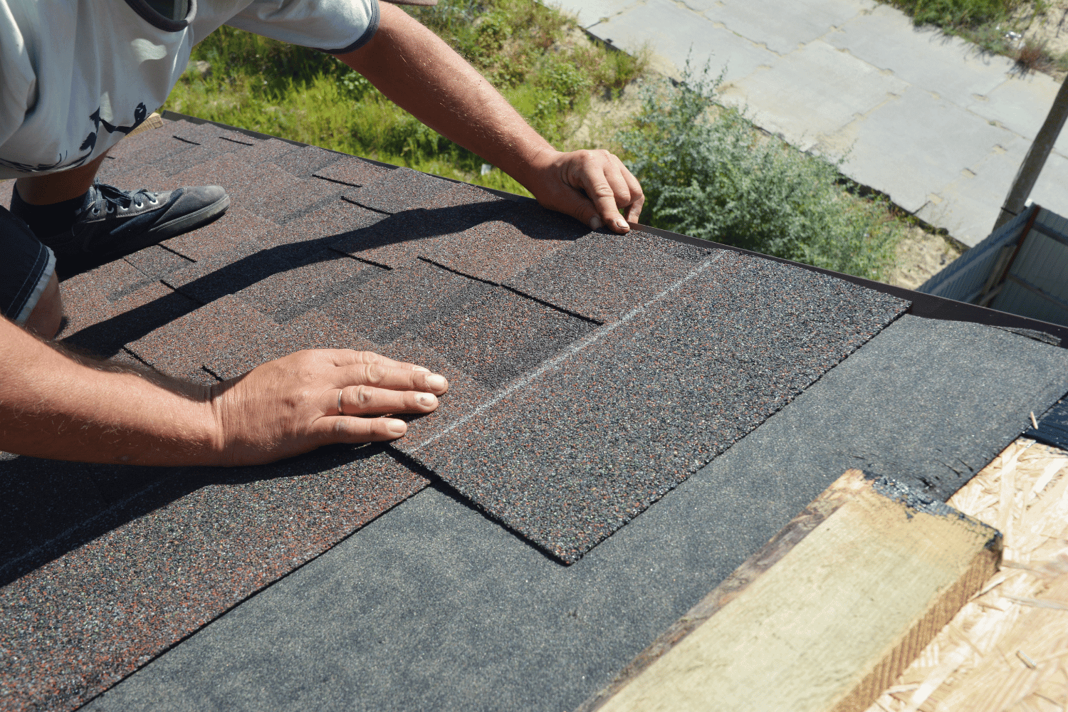 A visual representation of signs indicating a roof needs replacement, including missing shingles and water damage.