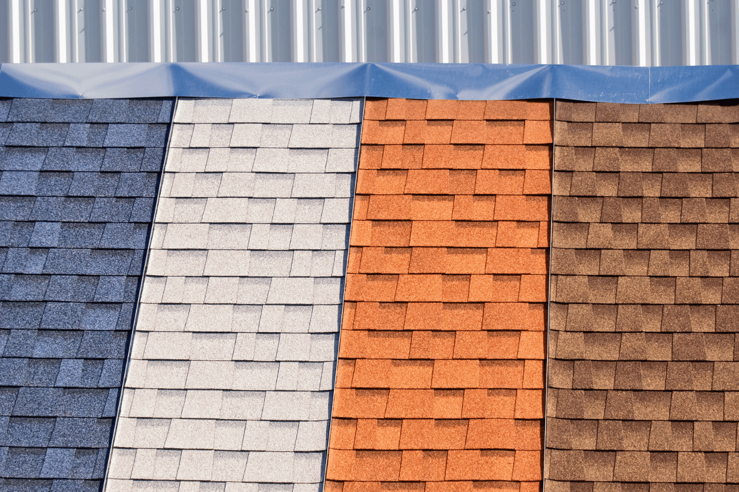 An illustration showing various roofing materials including asphalt shingles and metal roofs, highlighting their lifespan. 
