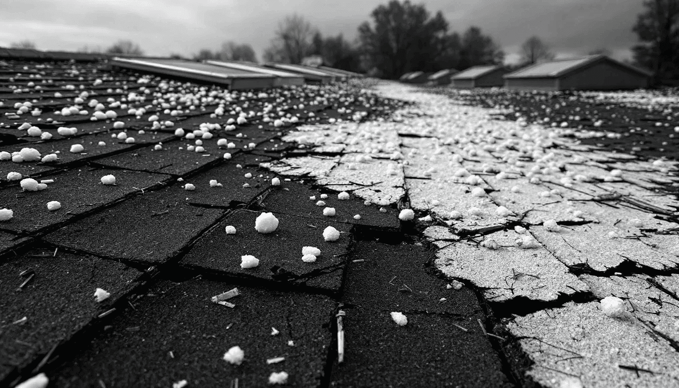 An image illustrating the consequences of ignoring hail damage on a roof.