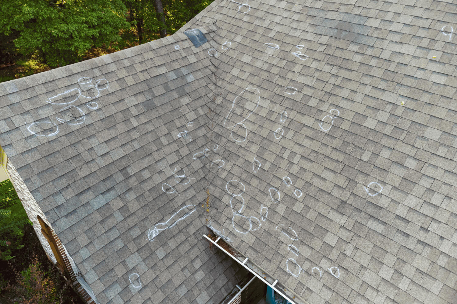 An image showing roofing materials affected by hail damage