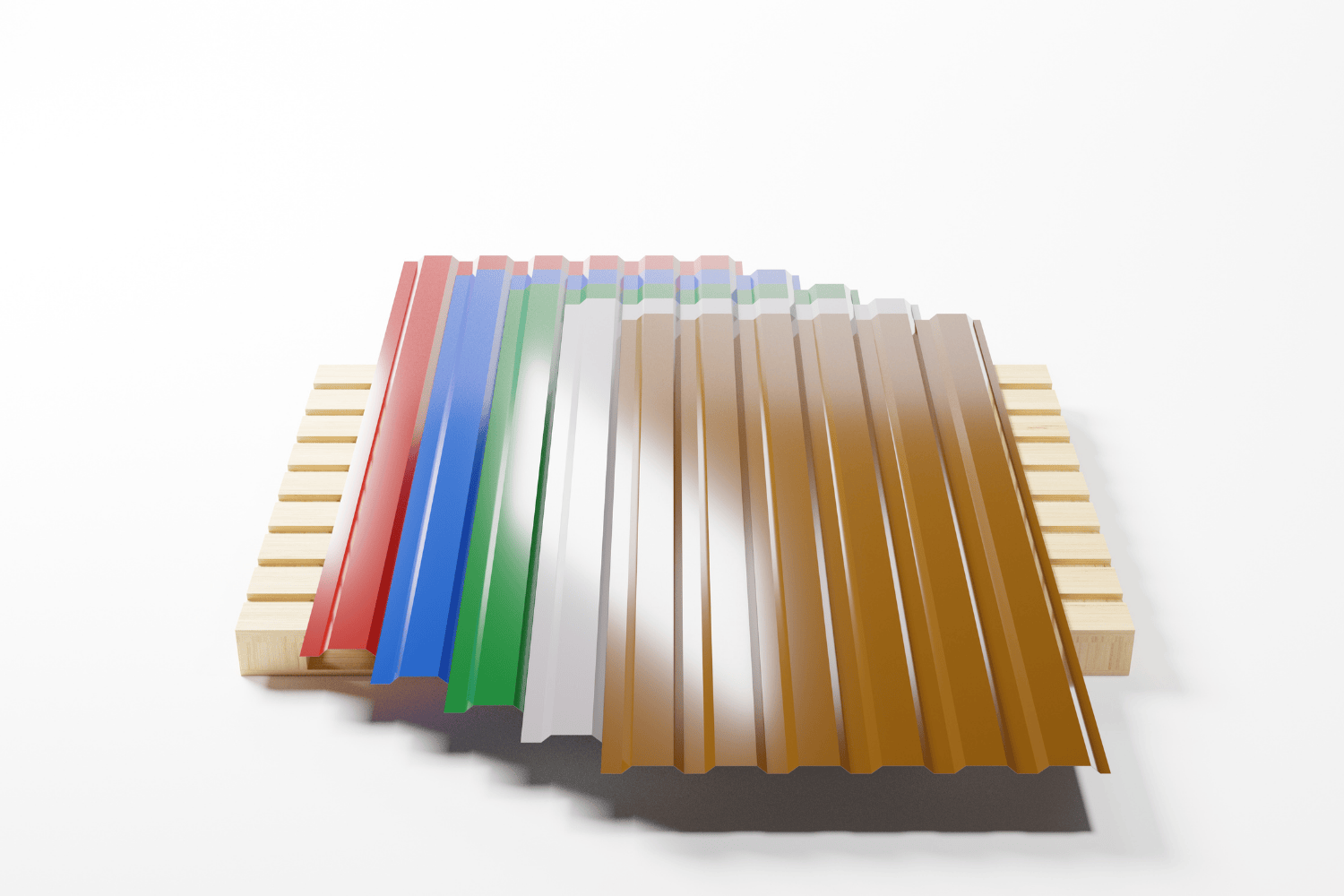 Customization options for corrugated metal roofing, showcasing various colors and profiles.