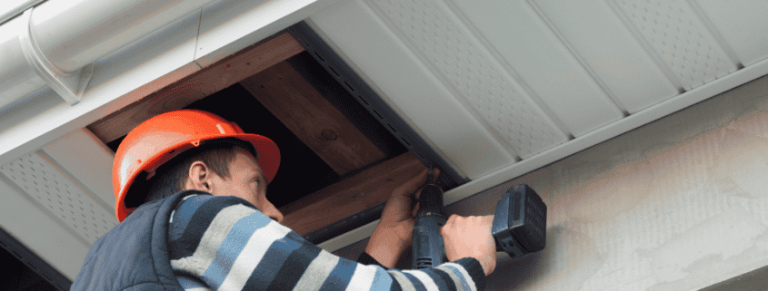 Vinyl soffit installation process.
